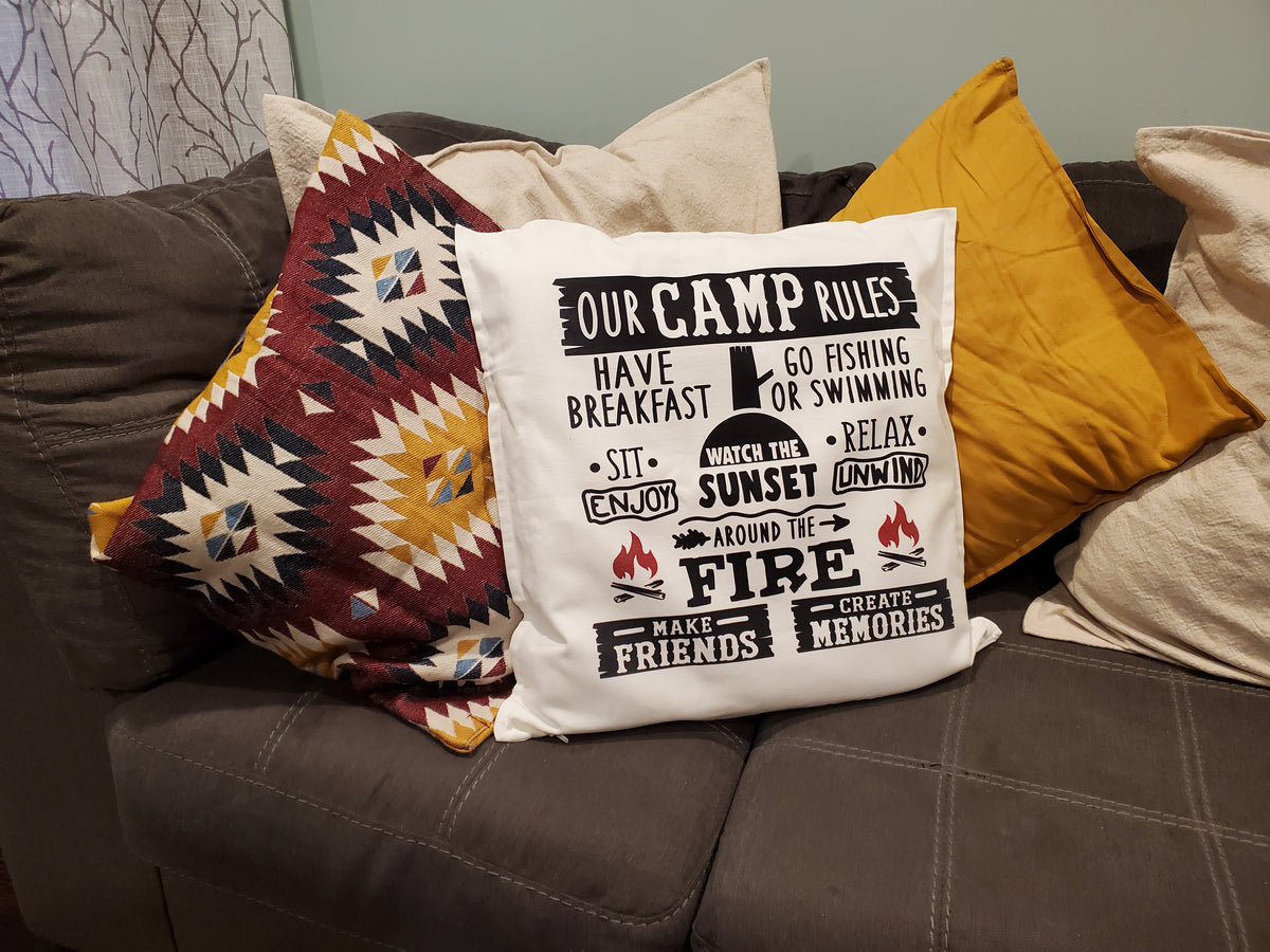 Our Camp Rules Camping Inspired 20x20 Throw Pillow Cushion