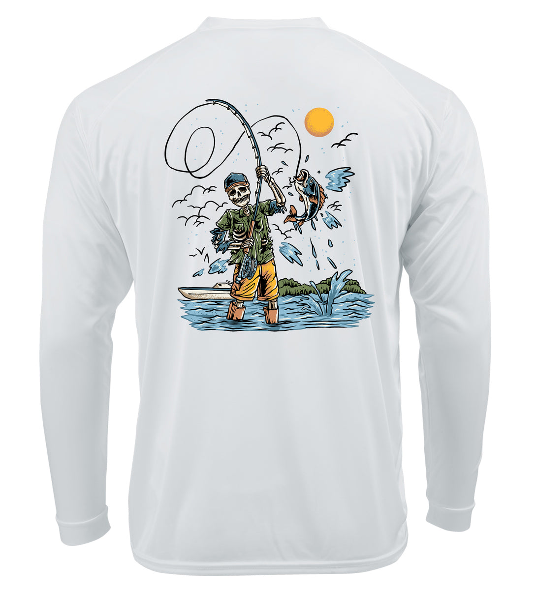 Ink Trendz Fly Fishing Skeleton Fishing Outdoorsman Performance UPF50+  Sports T-Shirt