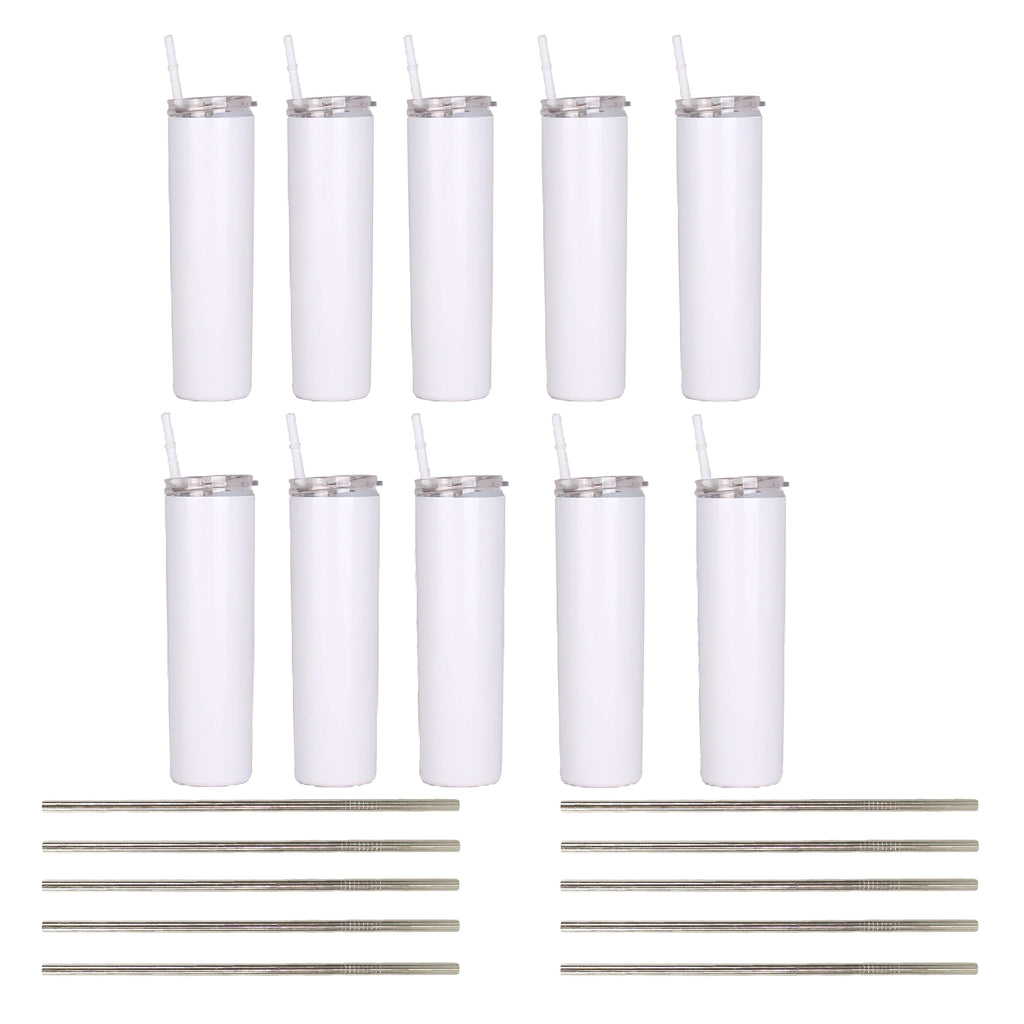 Blank STRAIGHT 20 oz Gloss White Sublimation Tumbler (Non-Tapered) with Straw and Heat-shrink