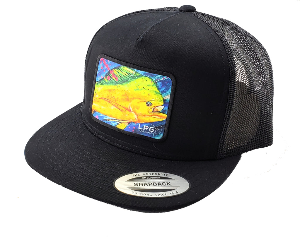 LPG Apparel Co. Mahi Vibes Splatter Classic Snapback Flat Brim Trucker Fishing Hat, Offshore Fishing Hat, Big Game Fishing Hat, Lobo Lures Hat, Mahi-mahi Hat, Dorado Hat, Fishing Baseball Hat, Fishing Baseball Cap