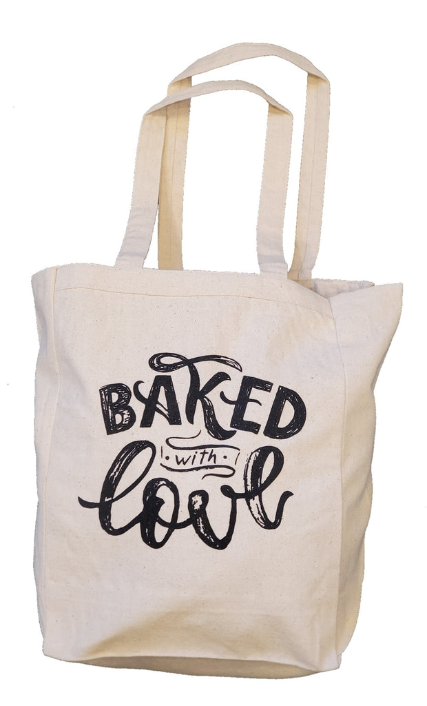Ink Trendz® Baked With Love Handwritten Font Farm Fresh Made With Love Farmers Market 10oz. Natural Canvas Cotton Tote, Canvas Farmers Market Tote, Tote Bags, Reusable Grocery Bags
