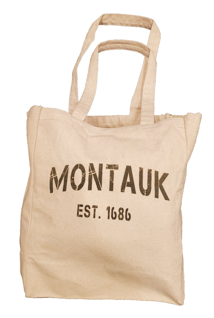 Ink Trendz® Montauk Grunge Stencil Est 1686 10oz. Natural Canvas Cotton Tote, Reusable Tote Bags, Reusable Grocery Bag, Long Island Tote, Boat Tote, Fishing Tote, Preppy Tote bag, Preppy Tote