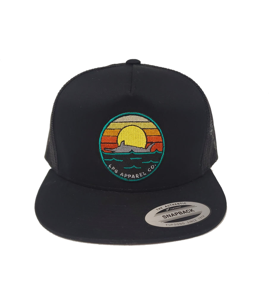 LPG Apparel Co. Retro Marlin Sunset Classic Snapback Flat Brim Trucker Baseball Hat, Fishing Hat, Fisherman Gift, Fishing apparel, Pelagic Hat, Aftco Hat, Pelagic