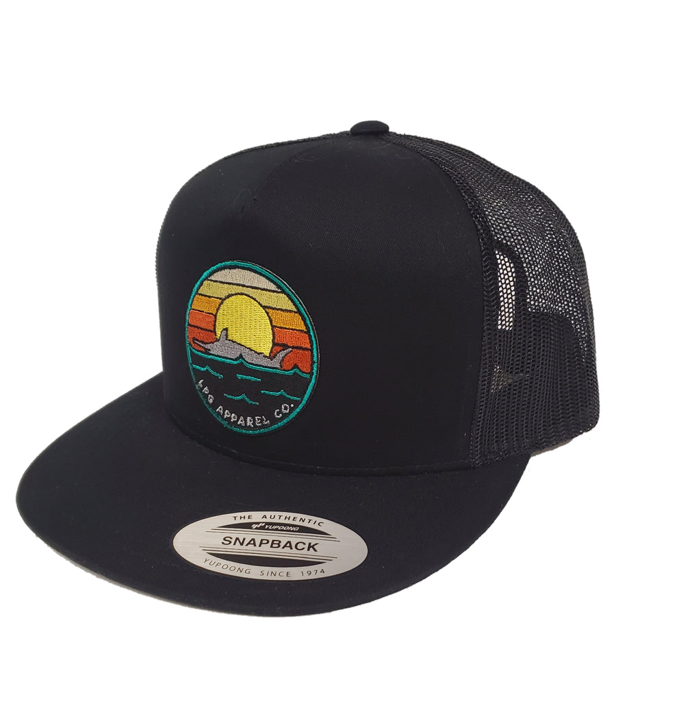 LPG Apparel Co. Retro Marlin Sunset Classic Snapback Flat Brim Trucker Baseball Hat, Fishing Hat, Fisherman Gift, Fishing apparel, Pelagic Hat, Aftco Hat, Pelagic