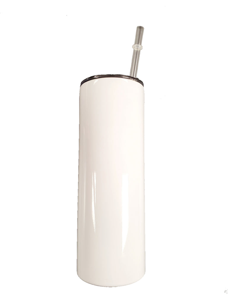 Blank STRAIGHT 20 oz Gloss White Sublimation Tumbler (Non-Tapered) with Straw and Heat-shrink