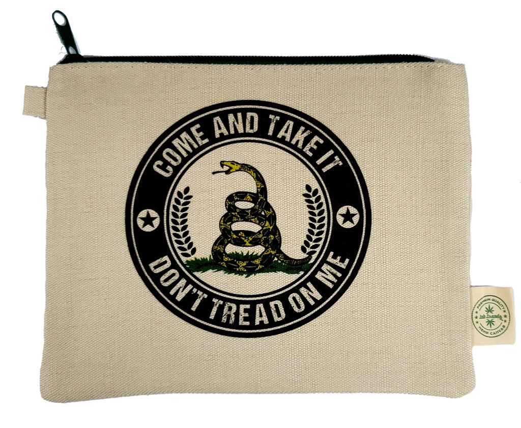 Ink Trendz® Don't Tread On Me Come & Take It Gadsden Hemp Canvas Zipper Pouch Bag, Patriotic Makeup bag, Patriotic small tools Bag