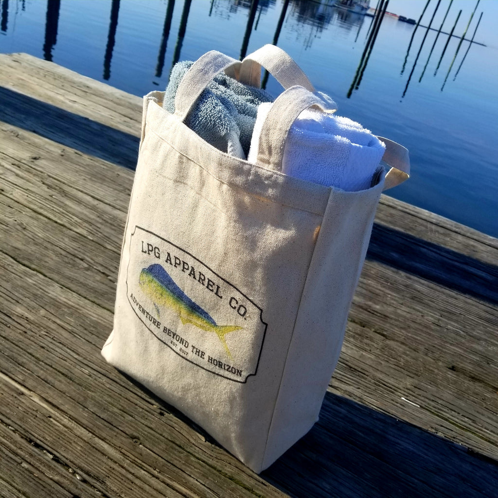 LPG Apparel Co. Mahi-Mahi Surf. Fish. Dive.  10oz. Natural Canvas Cotton Tote