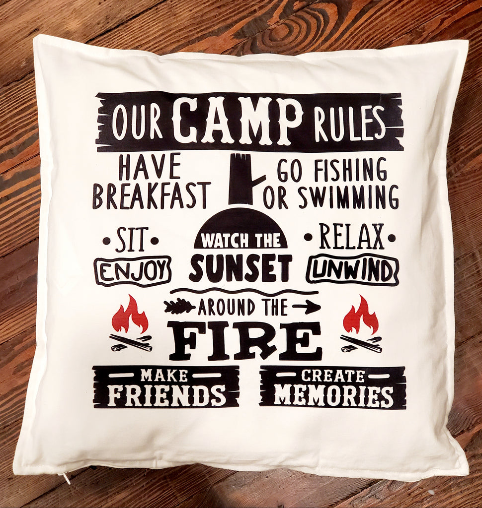 Our Camp Rules Throw Pillow Home Decor 