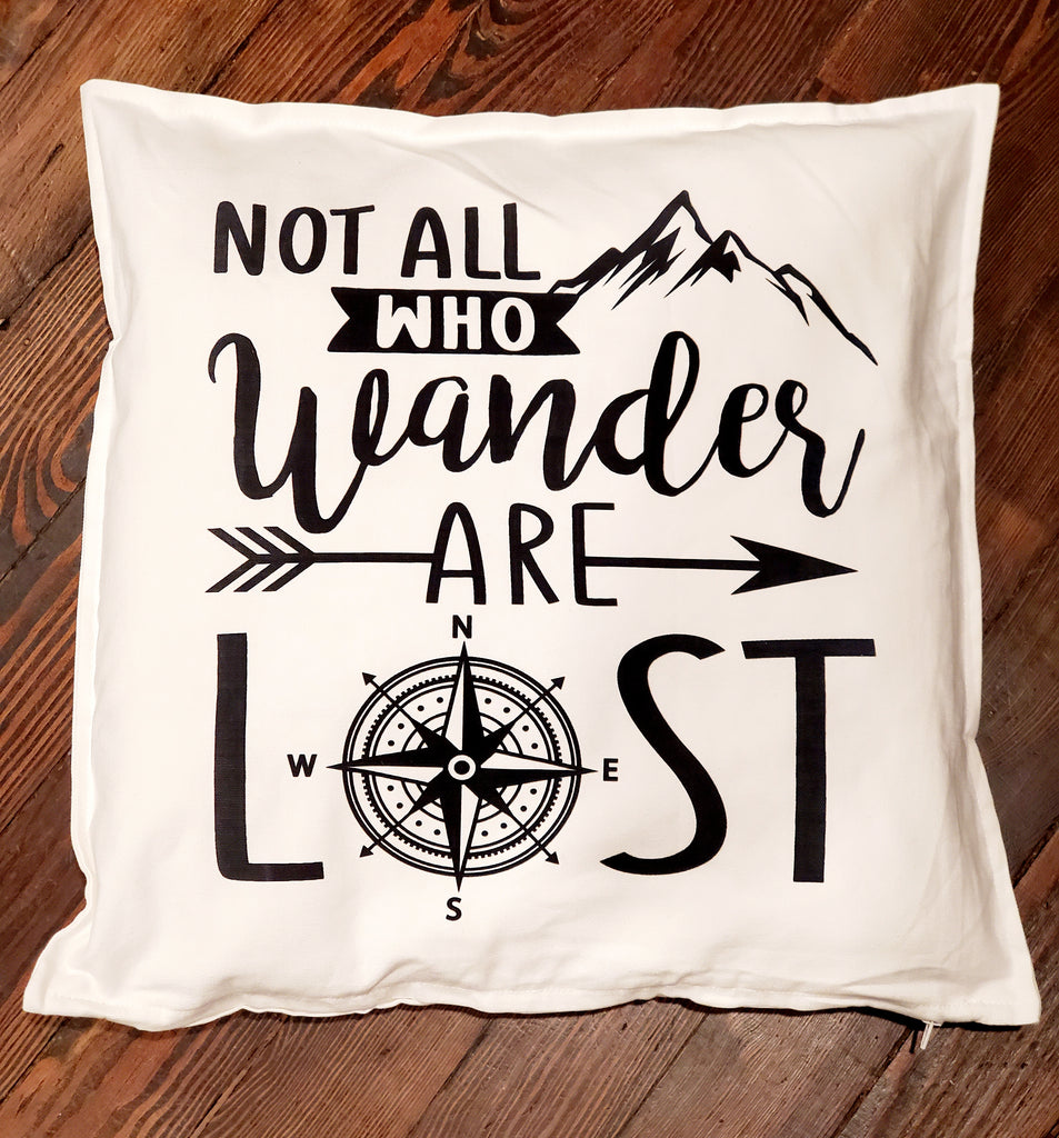 Not All Who Wander Are Lost Compass Adventure Throw Pillow Home Decor 