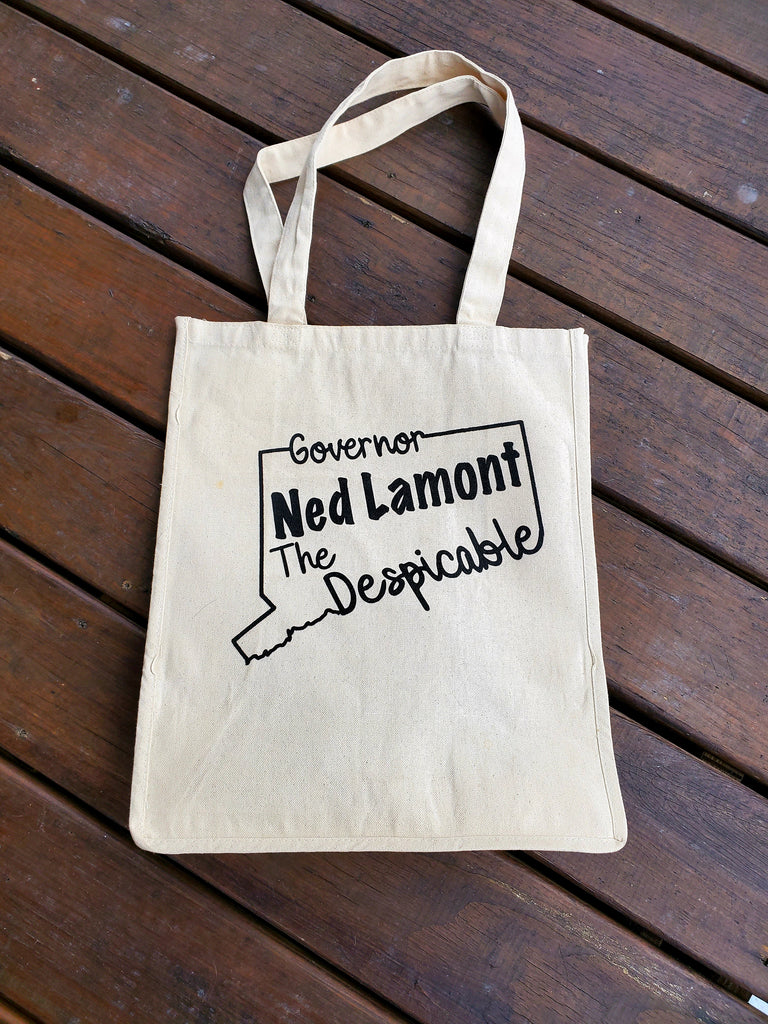 InkTrendz® Governor Ned Lamont The Despicable Connecticut 12oz. Natural Canvas Cotton Reusable Grocery Bag Market Place Tote