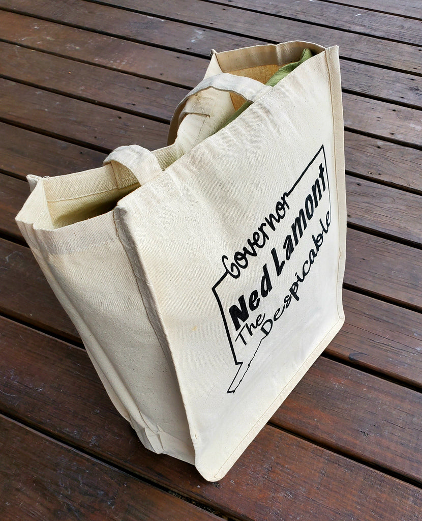 InkTrendz® Governor Ned Lamont The Despicable Connecticut 12oz. Natural Canvas Cotton Reusable Grocery Bag Market Place Tote