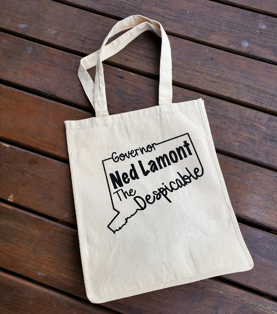 InkTrendz® Governor Ned Lamont The Despicable Connecticut 12oz. Natural Canvas Cotton Reusable Grocery Bag Market Place Tote