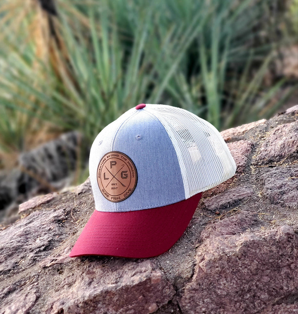 LPG Apparel Co. Crossed Gaff & Surfboard Surf. Fish. Dive. Signature Leather Patch Baseball  Hat Richardson Hat, Fishing hat, surfing hat, surf hat, surf hats, fishing gift, surfer hat