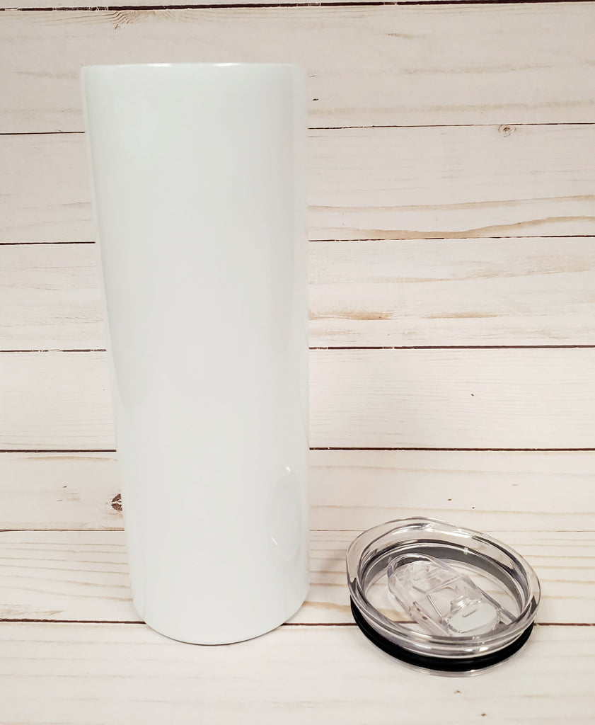 Blank STRAIGHT 20 oz Gloss White Sublimation Tumbler (Non-Tapered) with Straw and Heat-shrink