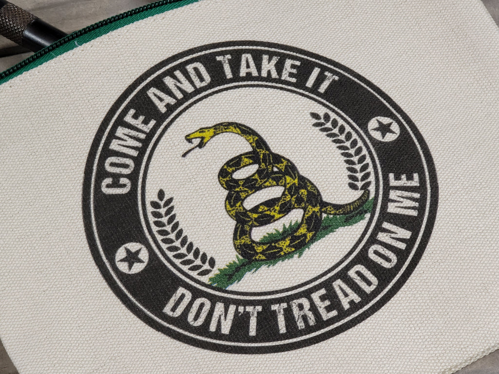 Ink Trendz® Don't Tread On Me Come & Take It Gadsden Hemp Canvas Zipper Pouch Bag