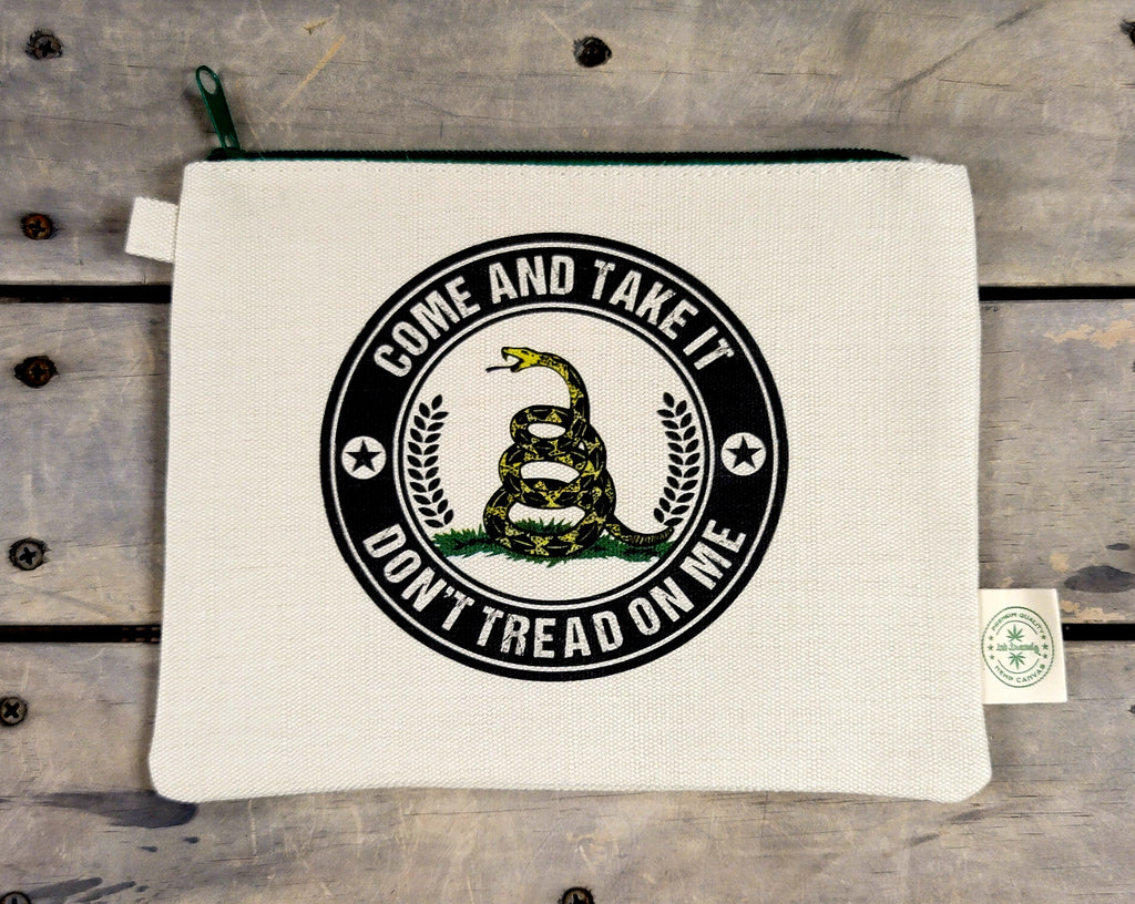 Ink Trendz® Don't Tread On Me Come & Take It Gadsden Hemp Canvas Zipper Pouch Bag, Patriotic Makeup bag, Patriotic small tools Bag