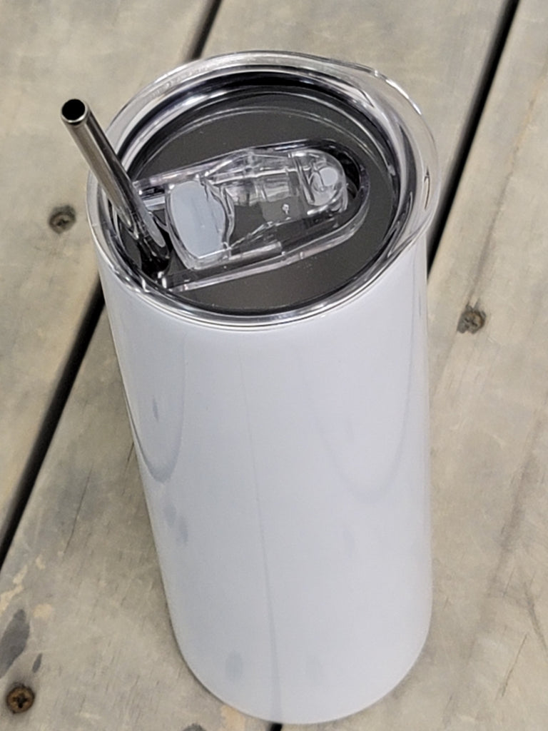 Blank STRAIGHT 20 oz Gloss White Sublimation Tumbler (Non-Tapered) with Straw and Heat-shrink