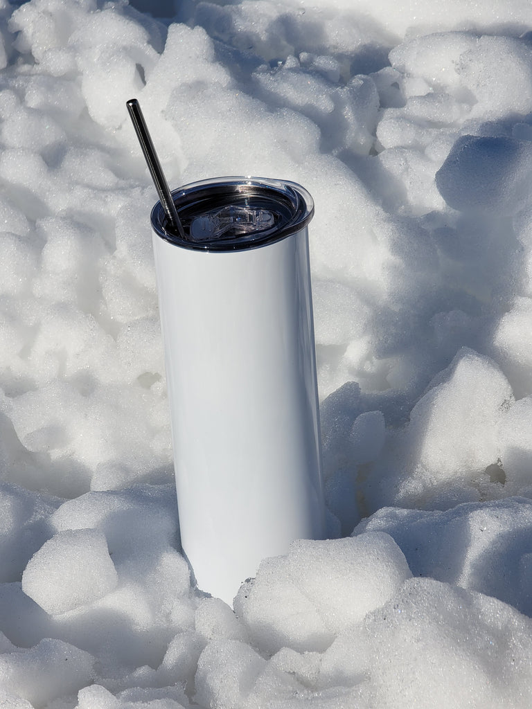 2 Pack Blank STRAIGHT 20 oz Gloss White Sublimation Tumbler (Non-Tapered) with Straw and Heat-shrink