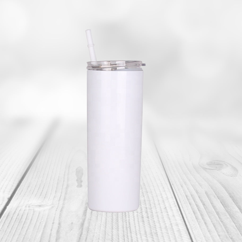 Blank STRAIGHT 20 oz Gloss White Sublimation Tumbler (Non-Tapered) with Straw and Heat-shrink, Sublimation Blank, Sublimation Wholesale Blanks, Sublimation DIY
