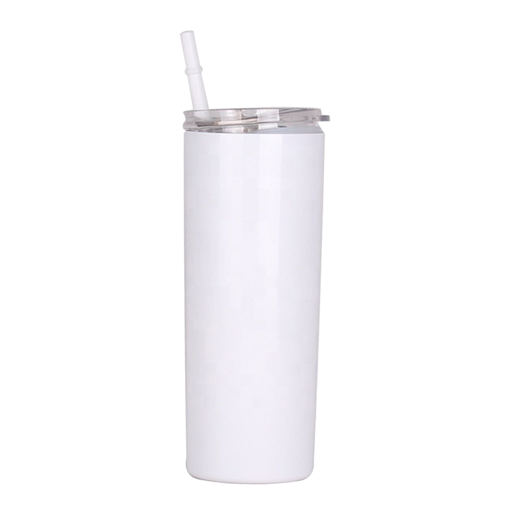 Blank STRAIGHT 20 oz Gloss White Sublimation Tumbler (Non-Tapered) with Straw and Heat-shrink