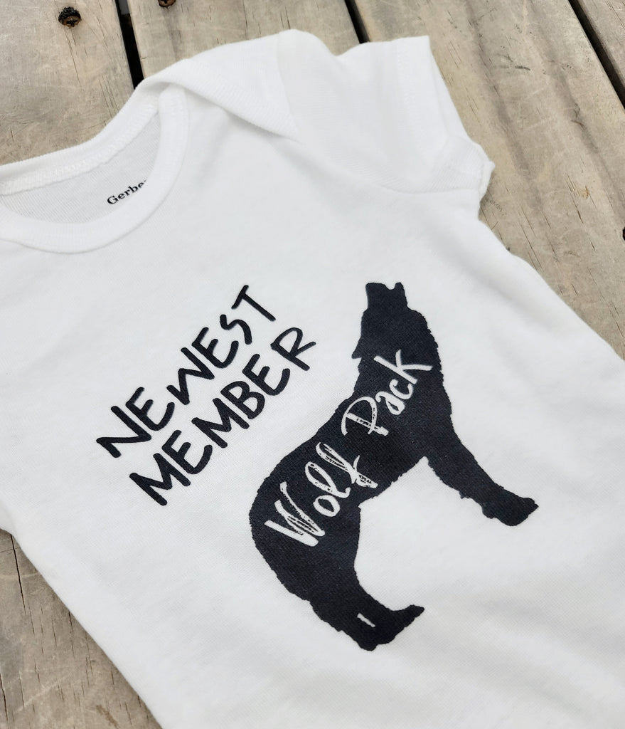 Newest Member of the Wolfpack Announcement Baby Onesie Baby announcement Onesie, New Baby Onesie, Baby announcement ideas
