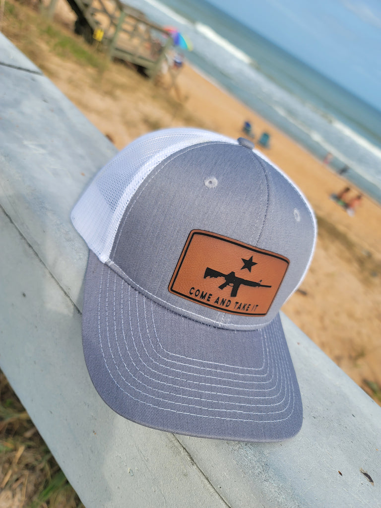 The Peoples Brigade Come and Take It Lone Star Leather Patch Series Structured Baseball Trucker Hat, Etsy Leather Patch Hat, Etsy Hat, AR-15 Hat, Glock Hat, Mossberg Hat, Colt Hat, Remington Hat, Black Rifle Coffee, Black Rifle Hat, Black Rifle, Grunt Style, Nine Line Hat