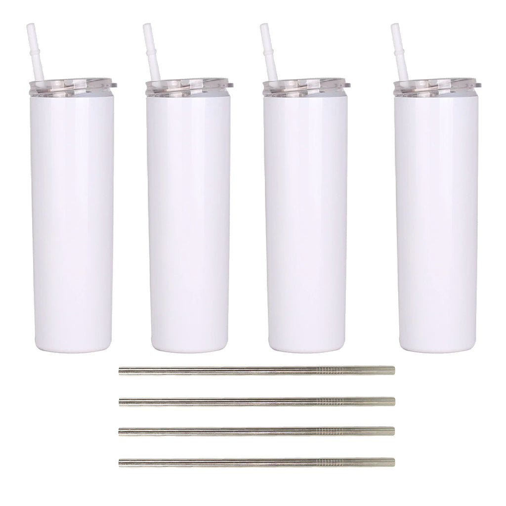 Blank STRAIGHT 20 oz Gloss White Sublimation Tumbler (Non-Tapered) with Straw and Heat-shrink