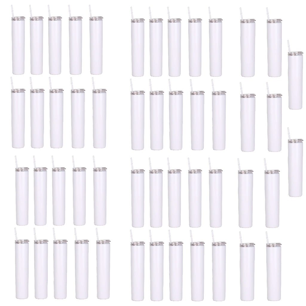 Blank STRAIGHT 20 oz Gloss White Sublimation Tumbler (Non-Tapered) with Straw and Heat-shrink