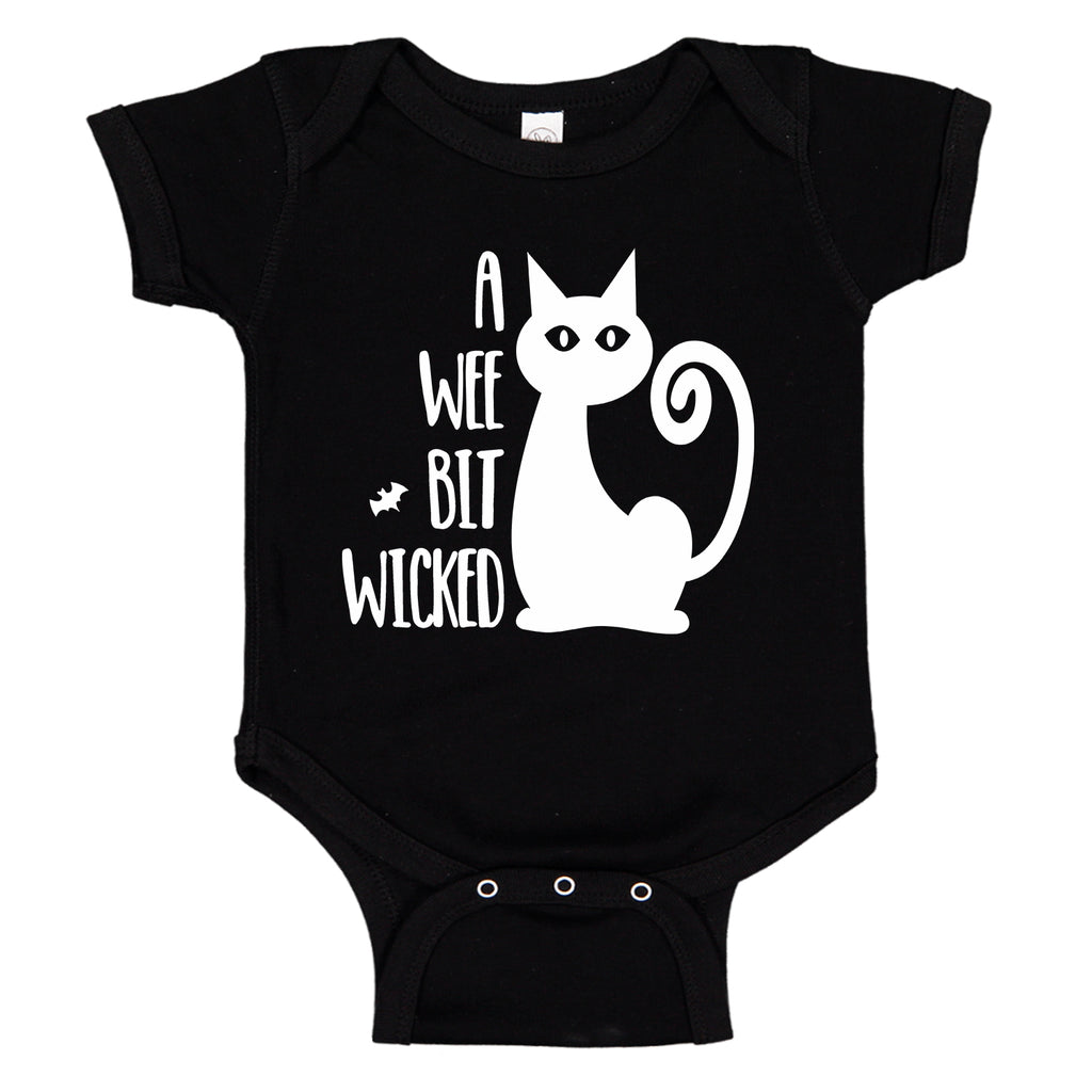 Ink Trendz® A WEE BIT WICKED Cats & Bats Halloween Cute Costume Bodysuit Romper