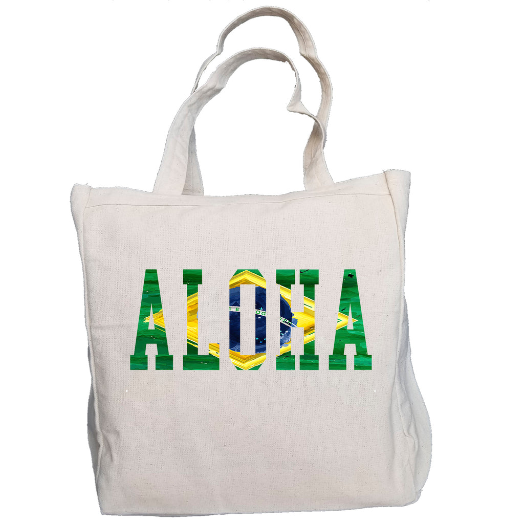 Ink Trendz® Brazil ALOHA Brasil Surf. Fish. Dive.  10oz. Natural Canvas Cotton Tote, Reusable Shopping tote bag, Farmers market tote bag, Beach Bag, Surf Bag