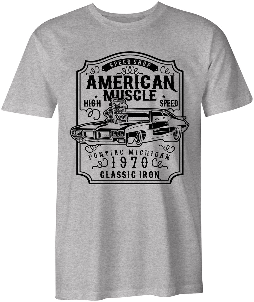 Ink Trendz American Muscle Pontiac GTO Classic Iron 1970 T-shirt In Military Green, American Racingg, Racing T-Shirt