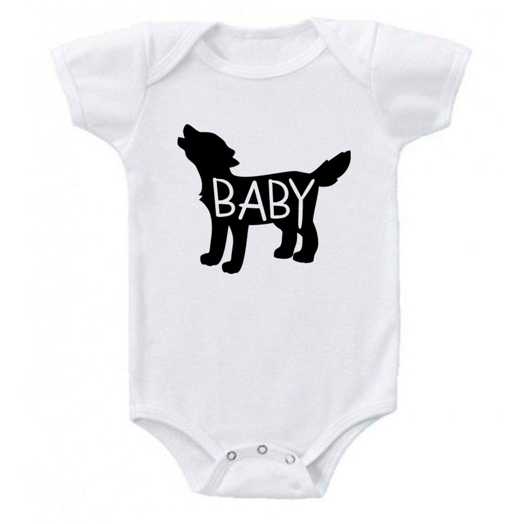 Ink Trendz®  Baby Wolf Cute Announcement Baby Bodysuit One piece Romper