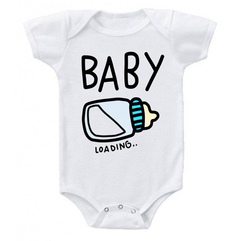 Ink Trendz Baby Loading Baby Boy Bottle Pregnancy Reveal Announcement Baby Romper Bodysuit, Baby Announcement Onesie, Baby Pregnancy Reveal Onesie