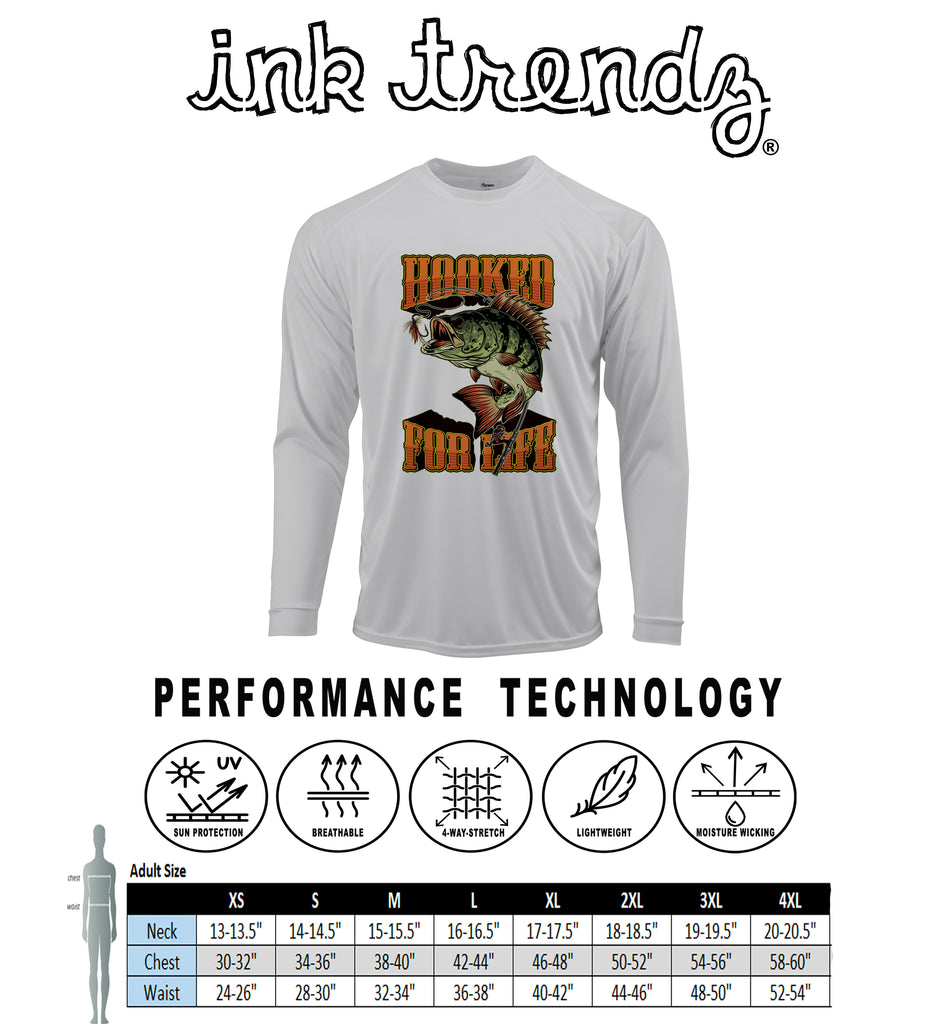 Hooked for Life  Bass Fishing  UPF 50+ Dri-Fit Long Sleeve Performance T-Shirt