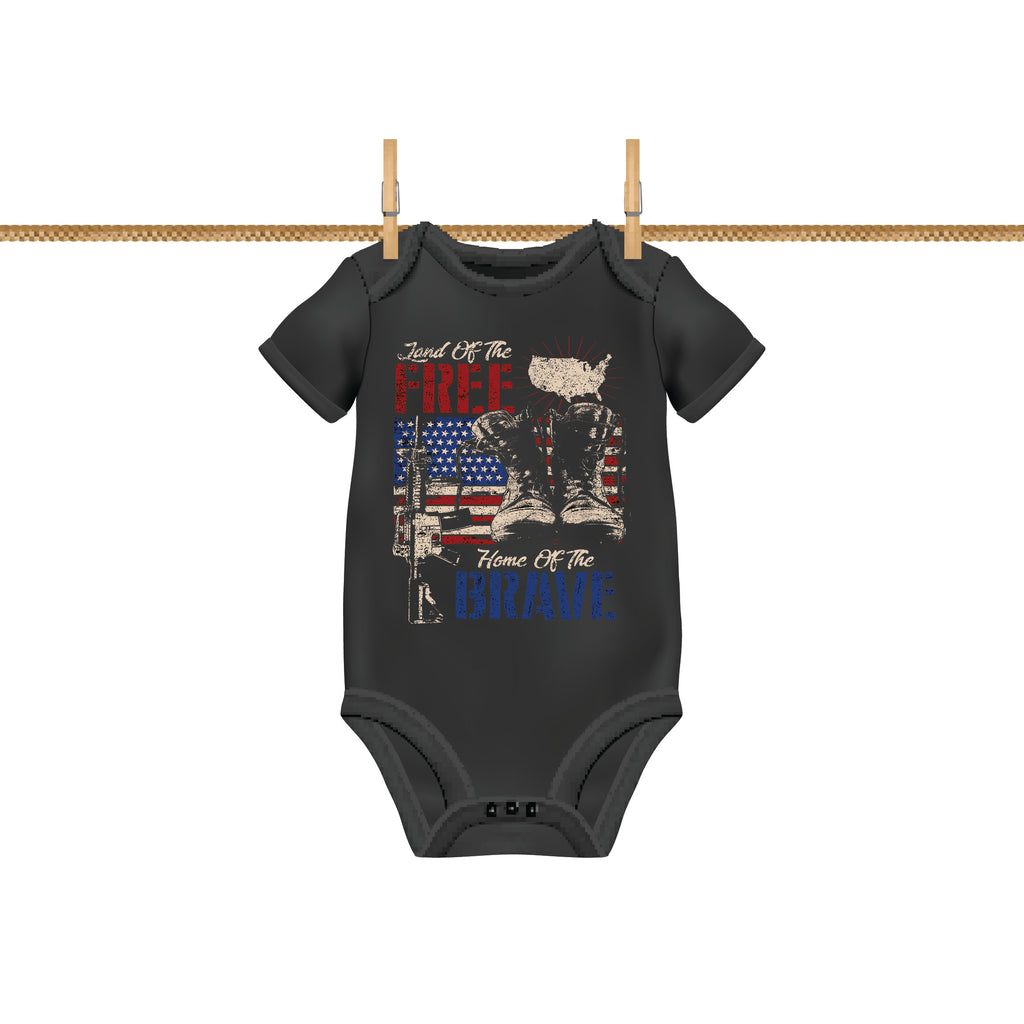 Land of the Free Home of the Brave Patriotic Flag Baby Romper Bodysuit A