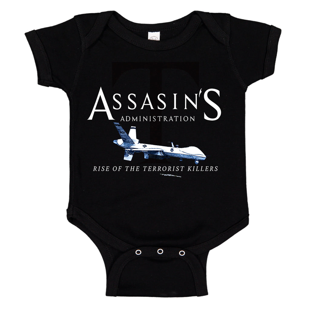 Ink Trendz® Assasin's Administration MQ-9 Reaper Drone Baby-Toddler Bodysuit Romper Baby Onesie, Trump Onesie, Drone Onesie