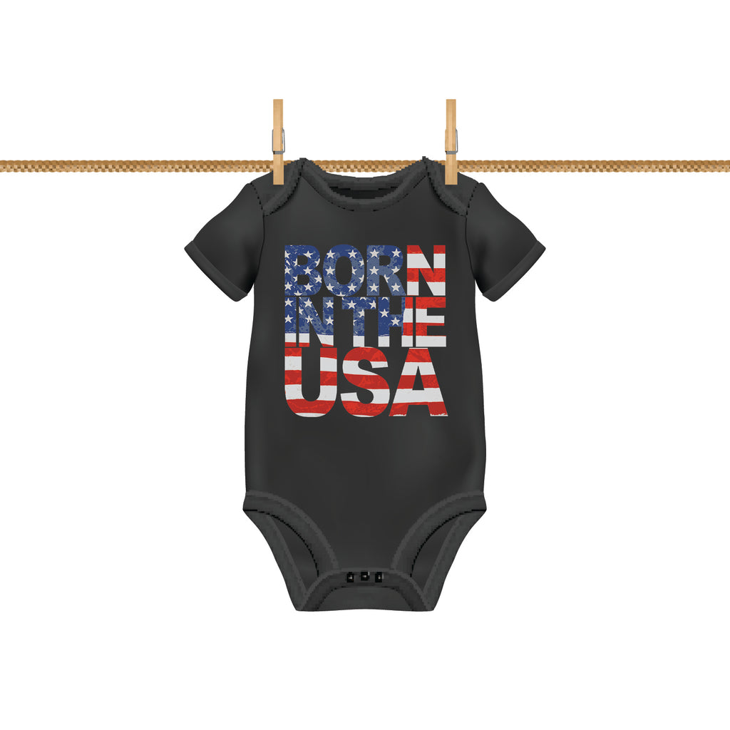 BORN IN THE USA Patriotic Merica Grunge Flag Baby Romper Bodysuit