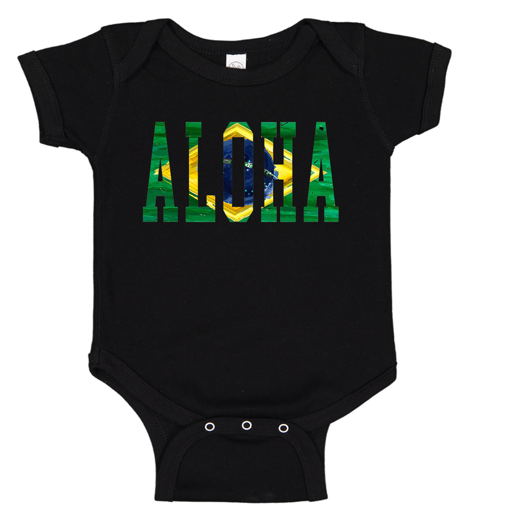 Ink Trendz® ALOHA Brazil Brazilian Themed Baby Onesie, Baby Bodysuit, Surfing Onesie, Surfing Baby, Brazil Baby onesie