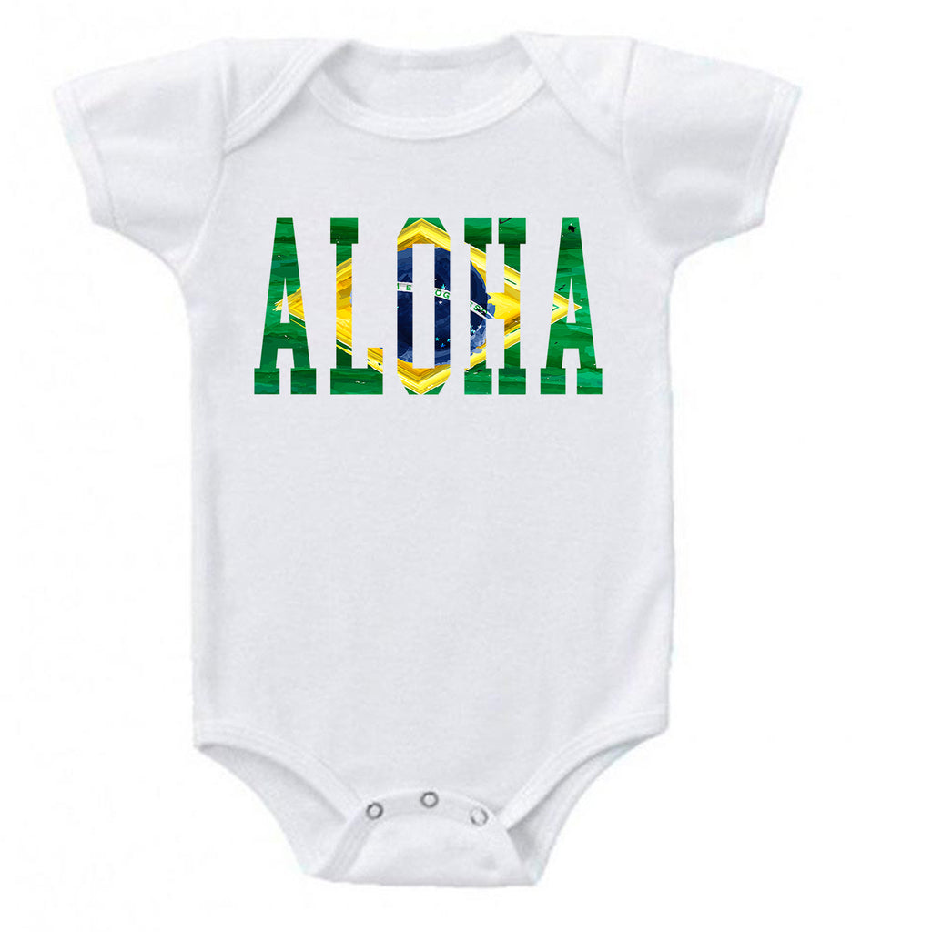 Ink Trendz® ALOHA Brazil Brazilian Themed Baby Onesie, Baby Bodysuit, Surfing Onesie, Surfing Baby, Brazil Baby onesie