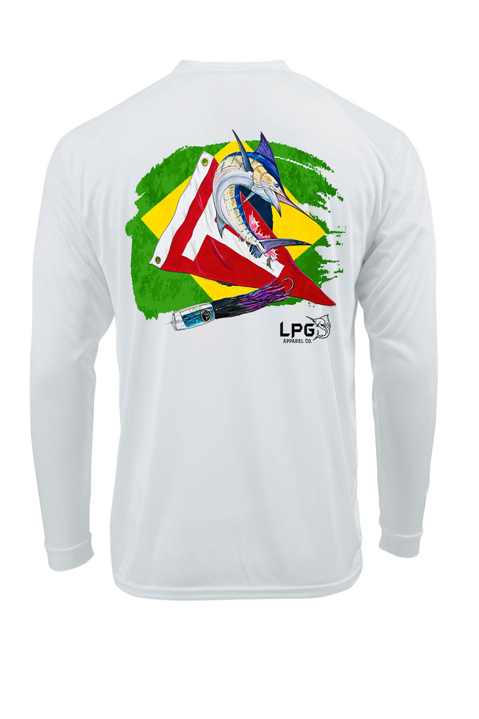 LPG Apparel Co® Tag & Release Brasil Brazil Flag Edition Long Sleeve Performance UPF 50+ T-Shirt, Offshore Fishing T-Shirt, Fishing Tee, Fishing Apparel