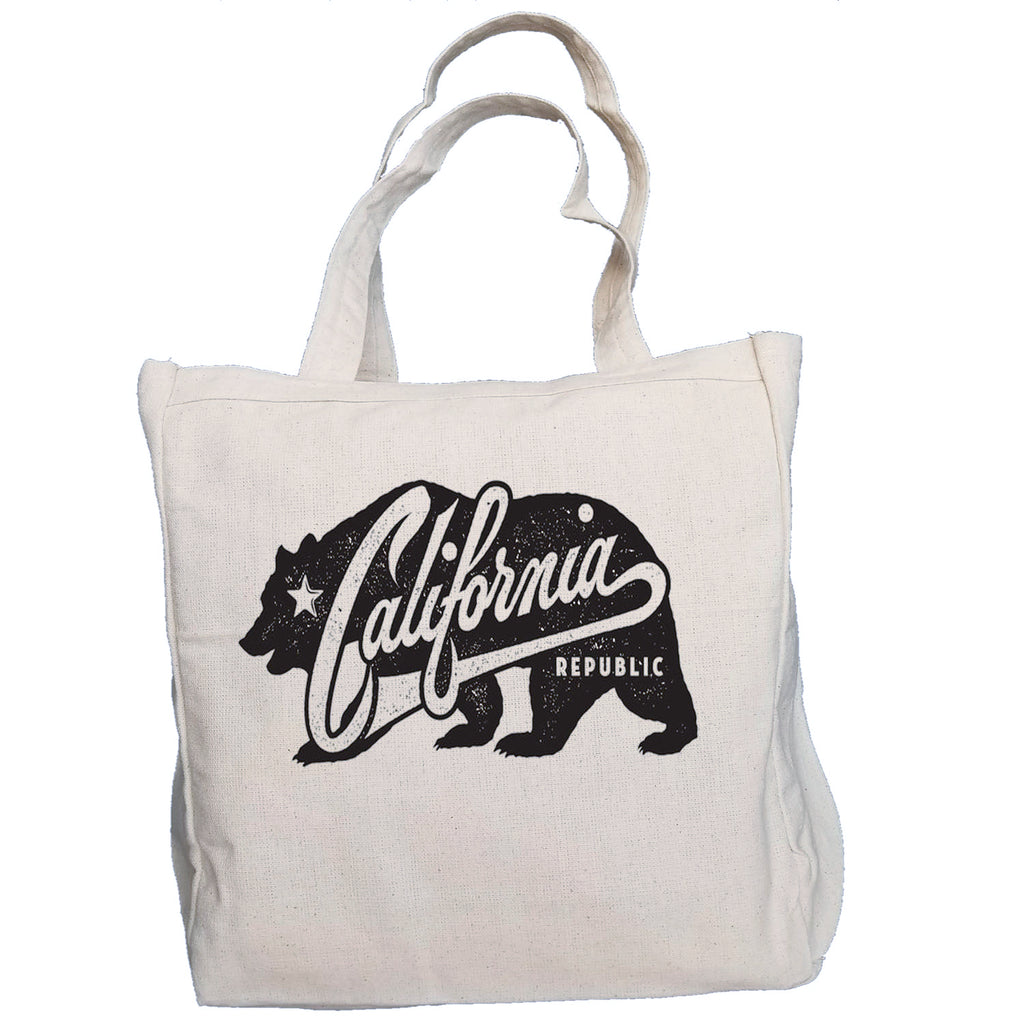 Ink Trendz® California Republic Grunge Bear 10oz. Natural Canvas Cotton Tote bag, reusable grocery Bags