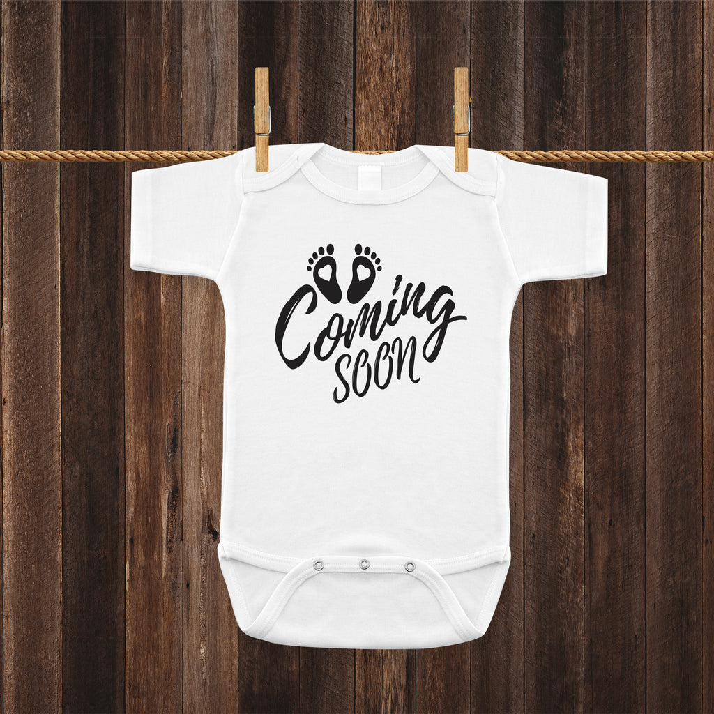 Ink Trendz Baby Coming Soon Heart Foot Prints Pregnancy Reveal Announcement Baby Romper Bodysuit