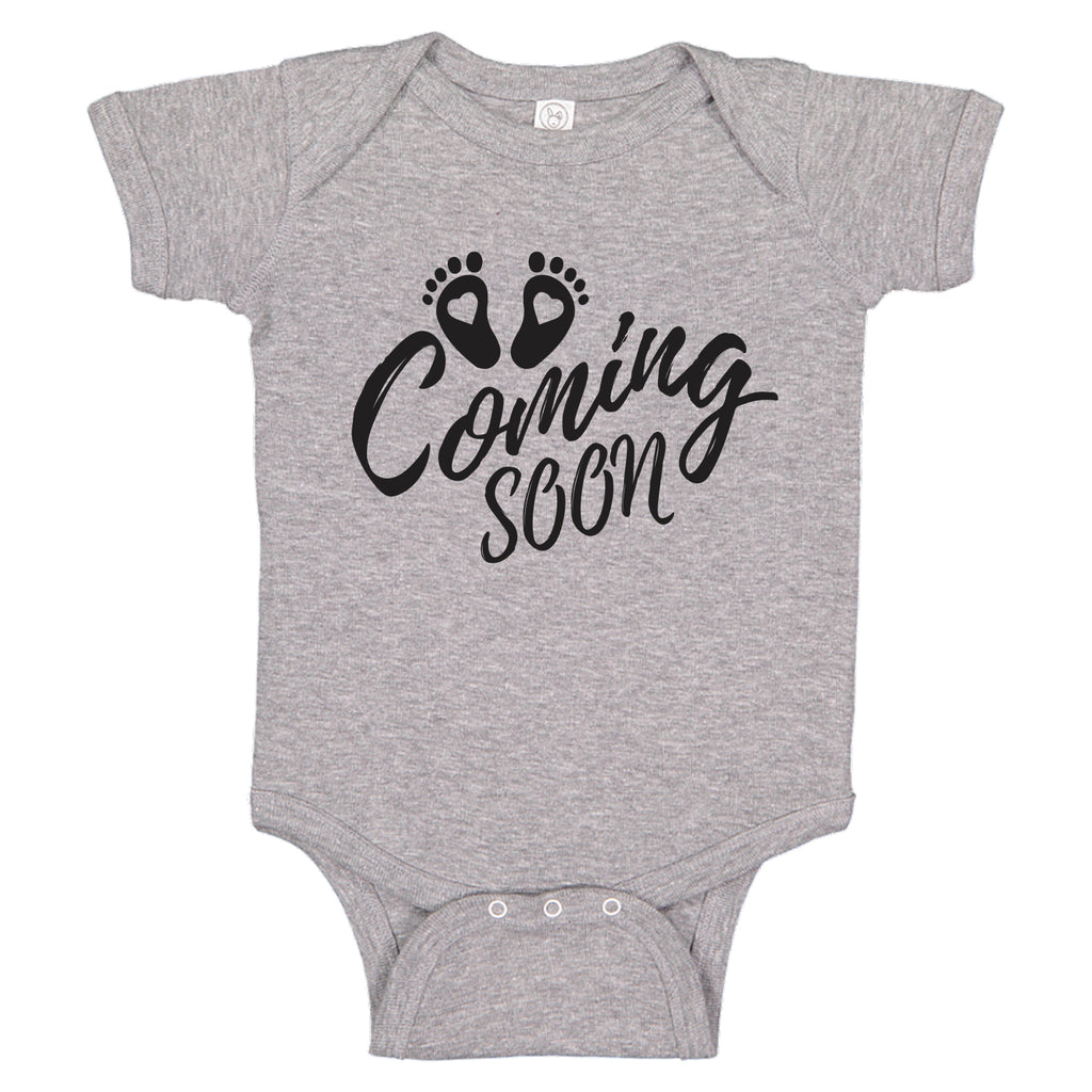 Ink Trendz Baby Coming Soon Heart Foot Prints Pregnancy Reveal Announcement Baby Romper Bodysuit