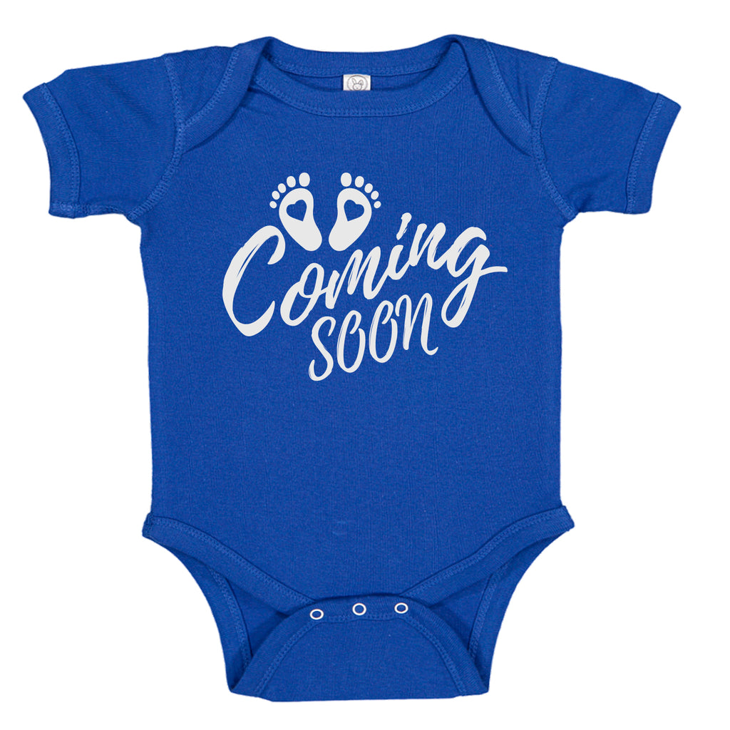 Ink Trendz Baby Coming Soon Heart Foot Prints Pregnancy Reveal Announcement Baby Romper Bodysuit