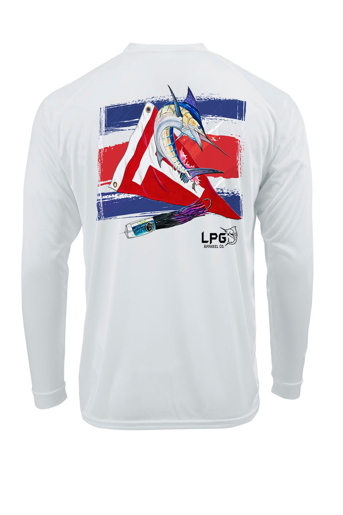 LPG Apparel Co® Tag & Release Costa Rica Flag Edition Long Sleeve Performance UPF 50+ T-Shirt, Offshore Fishing T-Shirt, Fishing Tee, Fishing Apparel