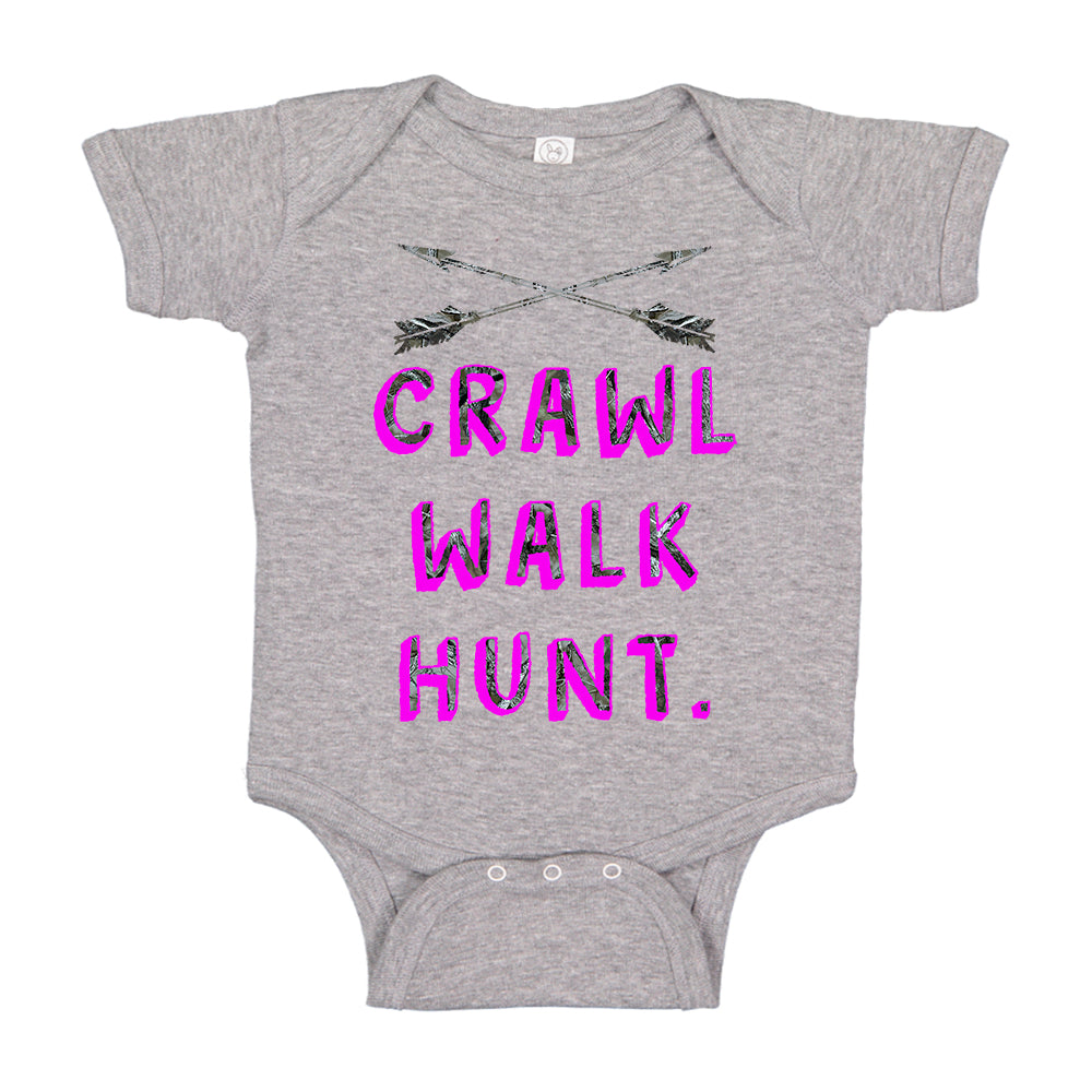 Ink Trendz Camo Pink Crawl Walk Hunt. Crossed Arrows Baby Bodysuit Hunting Onesie, baby Girl Hunting Onesie