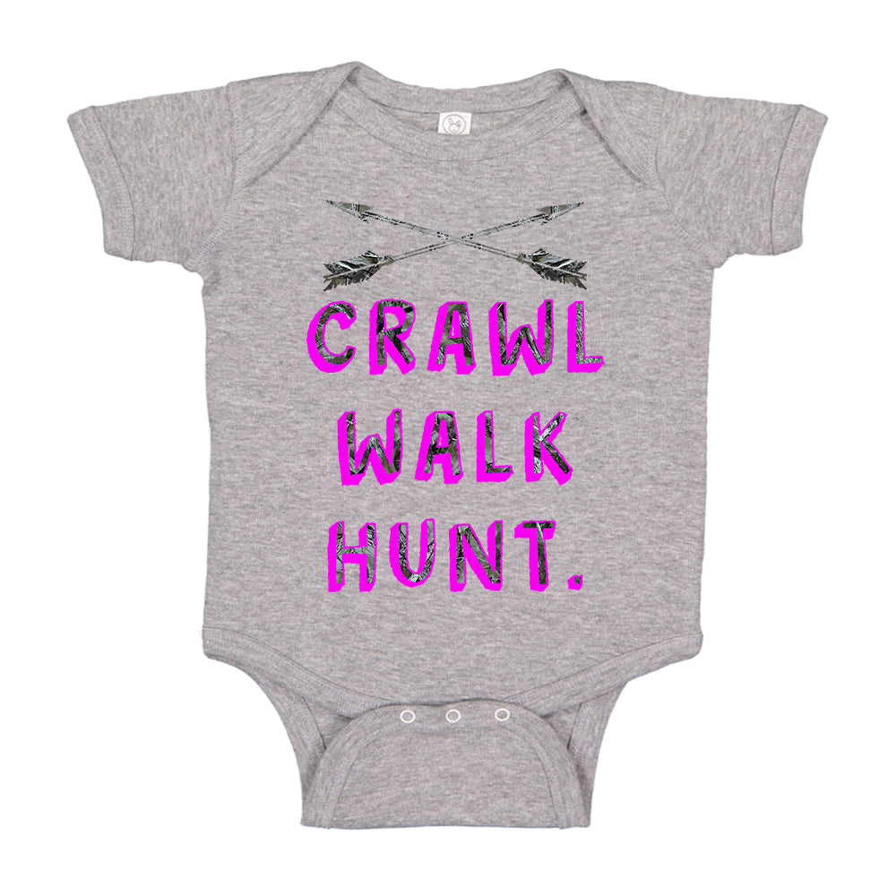 Ink Trendz Camo Pink Crawl Walk Hunt. Crossed Arrows Baby Bodysuit Hunting Onesie, baby Girl Hunting Onesie