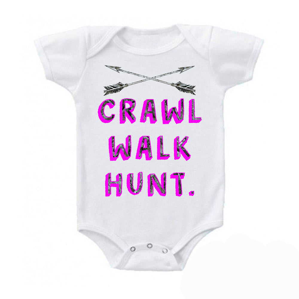 Ink Trendz Camo Pink Crawl Walk Hunt. Crossed Arrows Baby Bodysuit Hunting Onesie, baby Girl Hunting Onesie