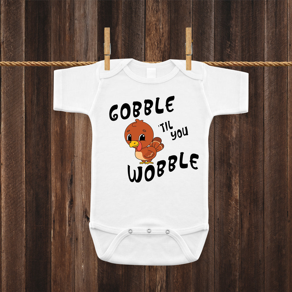 Gobble 'Til You Wobble Cute Baby Turkey Thanksgiving Baby Bodysuit One-piece Romper