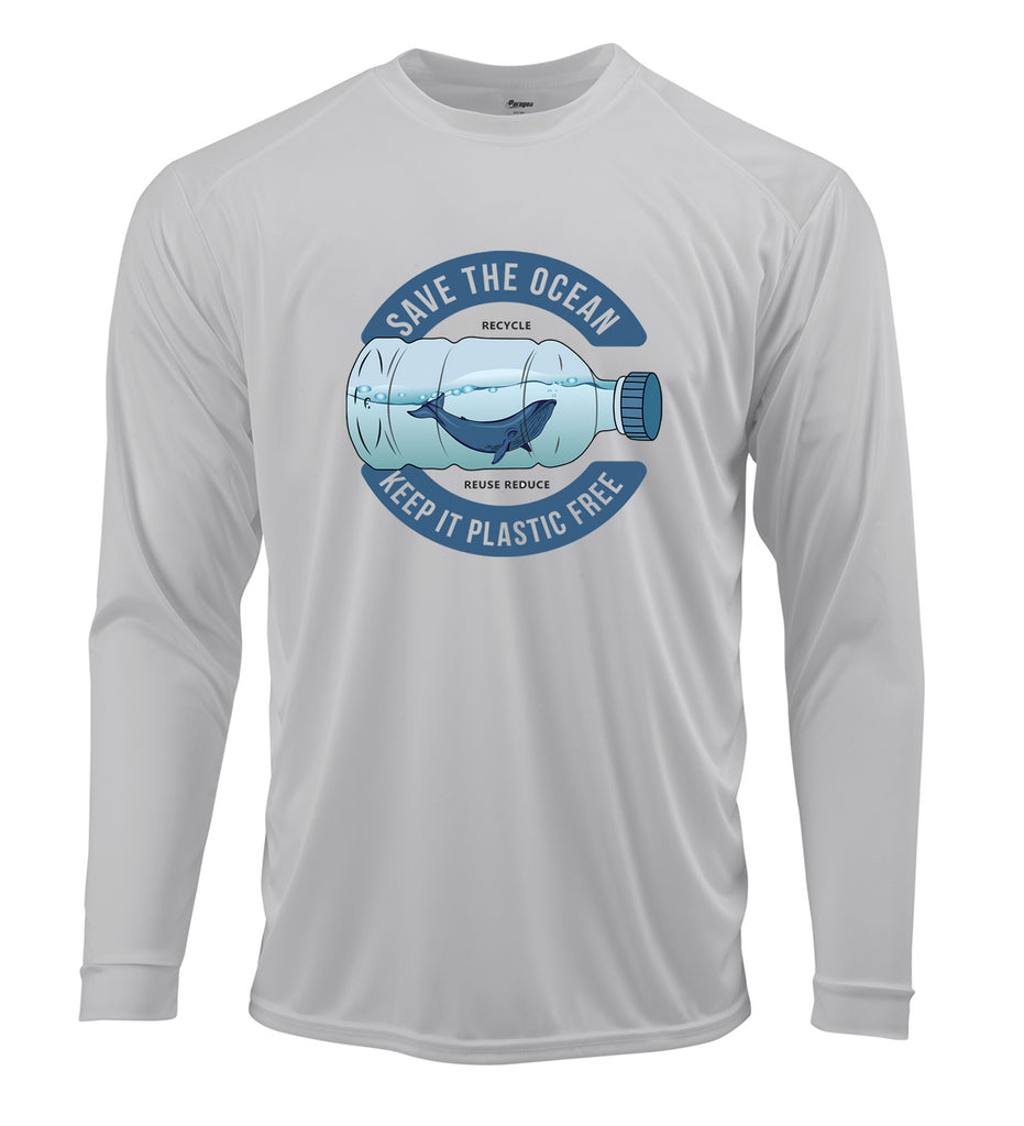 Ink Trendz Save the Ocean Keep It Plastic Free Conservation UPF 50+ Dri-Fit Long Sleeve Performance T-Shirt, Save the oceans, Conservation T-shirt, NOAA, Whale T-Shirt
